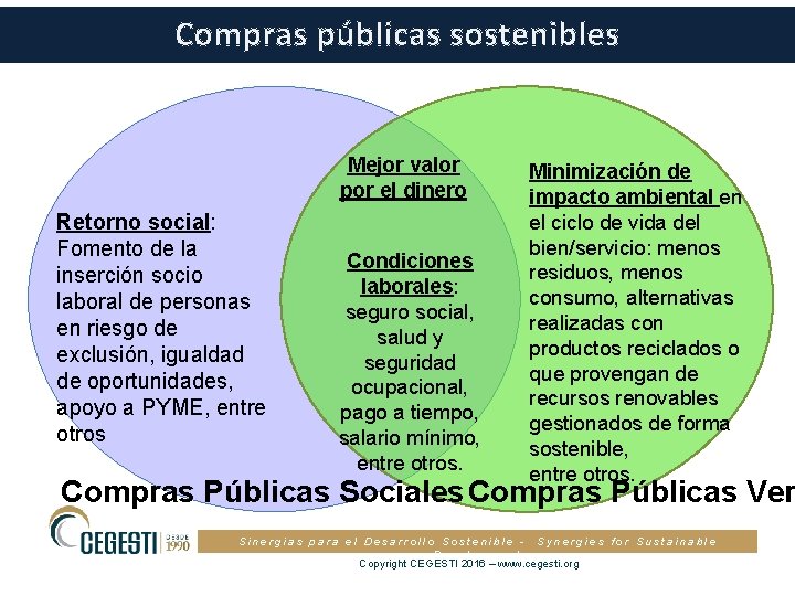 Compras públicas sostenibles Mejor valor por el dinero Retorno social: Fomento de la inserción