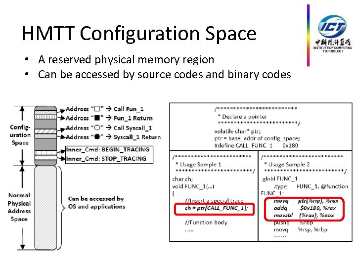 HMTT Configuration Space • A reserved physical memory region • Can be accessed by