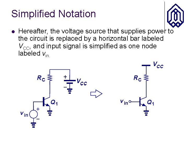 Simplified Notation l Hereafter, the voltage source that supplies power to the circuit is