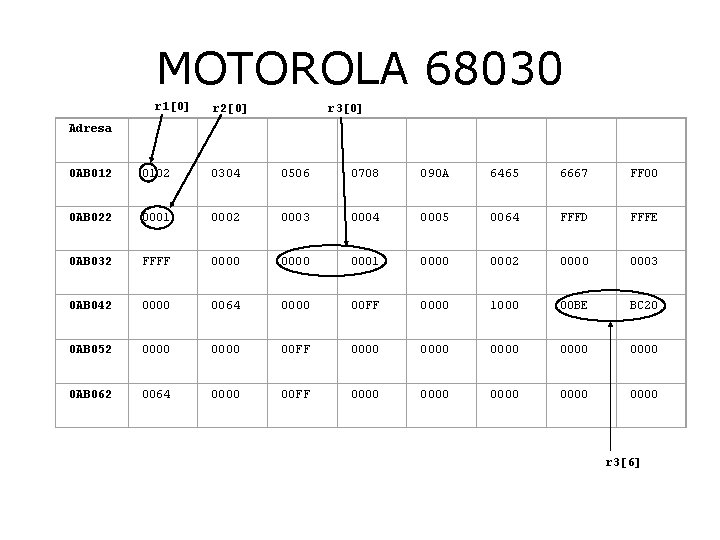 MOTOROLA 68030 r 1[0] r 2[0] r 3[0] Adresa 0 AB 012 0102 0304