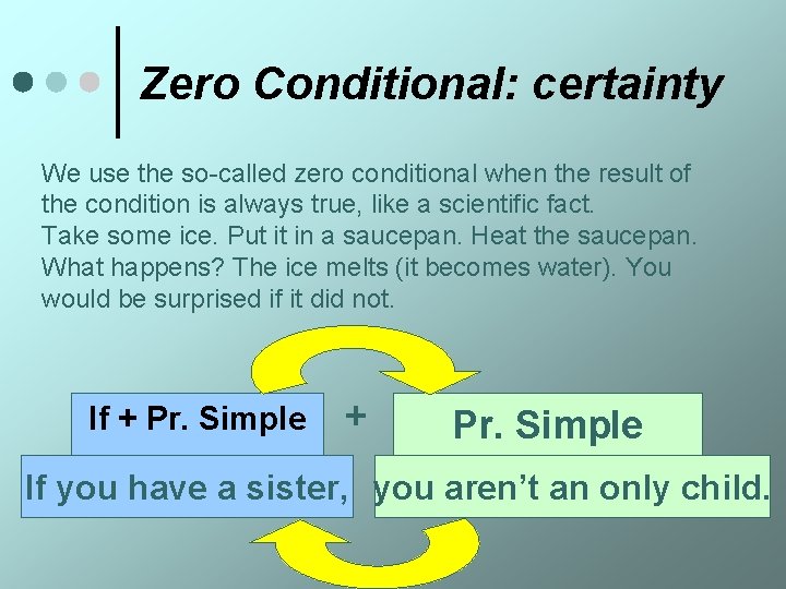 Zero Conditional: certainty We use the so-called zero conditional when the result of the
