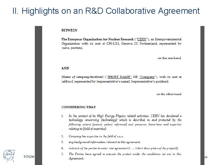 II. Highlights on an R&D Collaborative Agreement Knowledge Transfer | Accelerating Innovation Charlyne Rabe