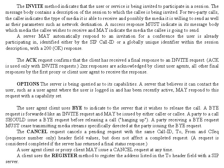 The INVITE method indicates that the user or service is being invited to participate