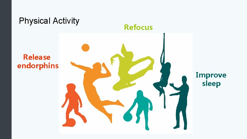 Physical Activity Release endorphins Refocus Improve sleep 