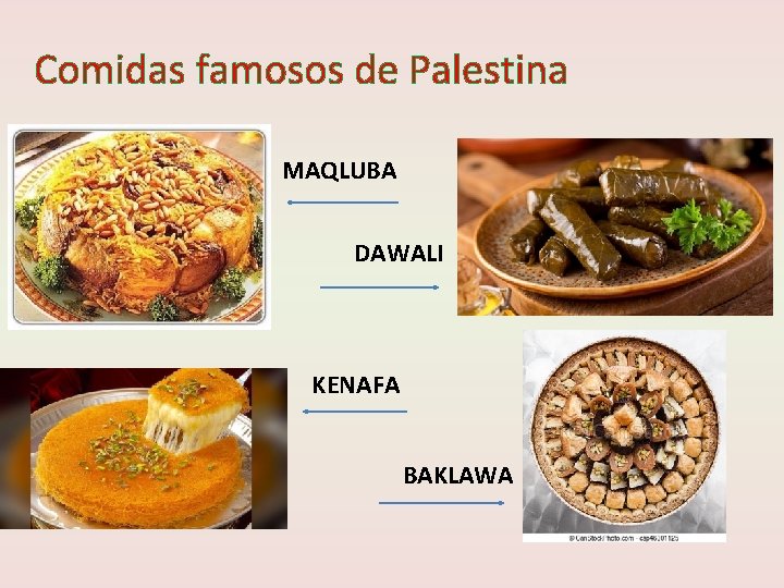 Comidas famosos de Palestina MAQLUBA DAWALI KENAFA BAKLAWA 