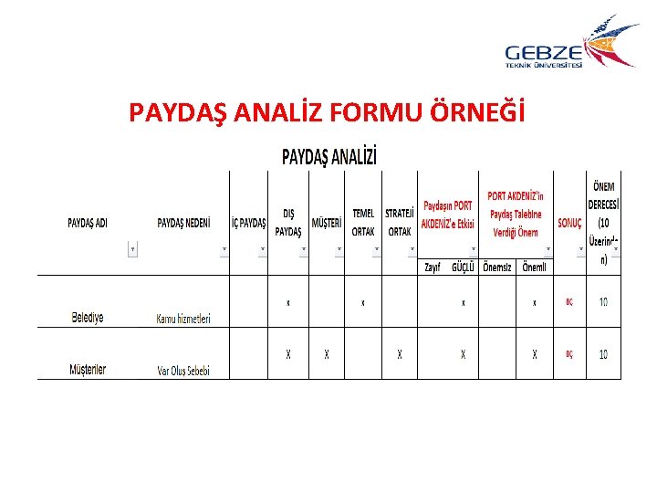 PAYDAŞ ANALİZ FORMU ÖRNEĞİ 