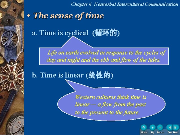 Chapter 6 Nonverbal Intercultural Communication w The sense of time a. Time is cyclical