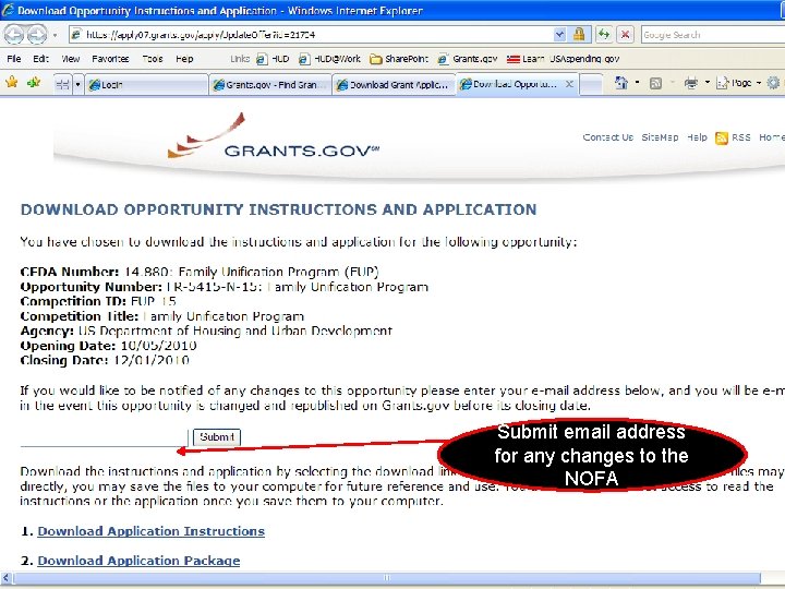 Submit email address for any changes to the NOFA 