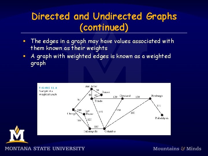Directed and Undirected Graphs (continued) § The edges in a graph may have values
