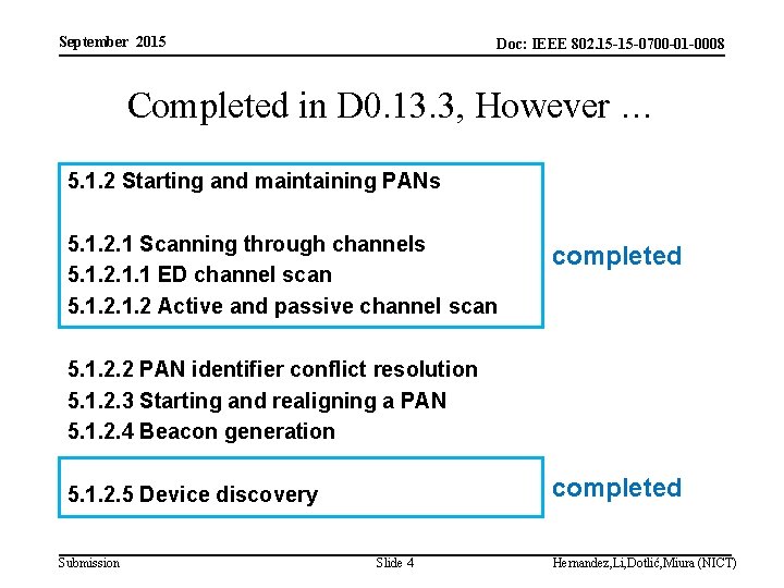 September 2015 Doc: IEEE 802. 15 -15 -0700 -01 -0008 Completed in D 0.