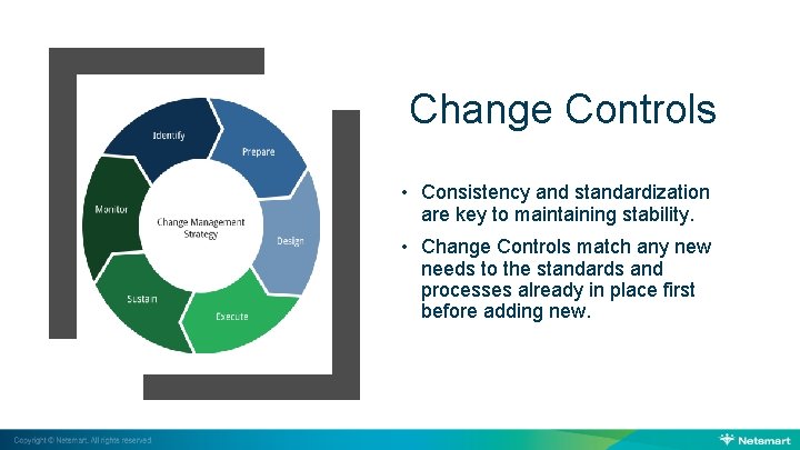 Change Controls • Consistency and standardization are key to maintaining stability. • Change Controls