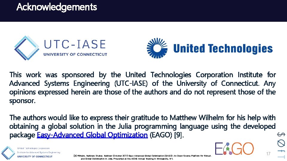 Acknowledgements This work was sponsored by the United Technologies Corporation Institute for Advanced Systems