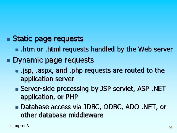 n Static page requests n n . htm or. html requests handled by the