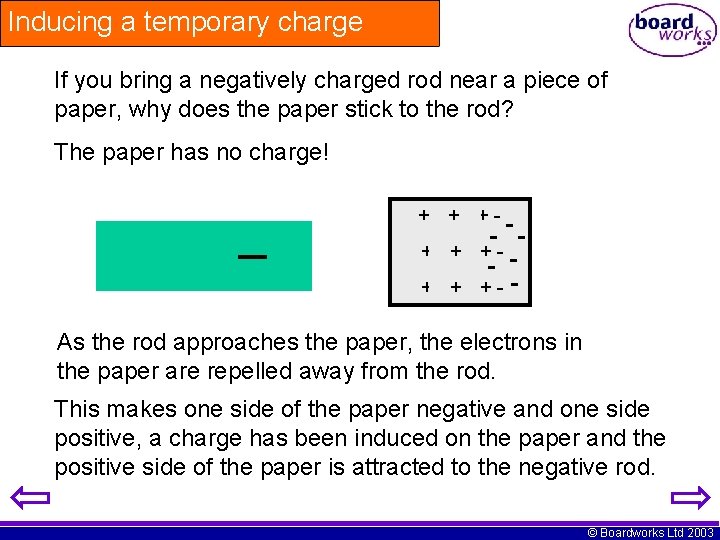 Inducing a temporary charge If you bring a negatively charged rod near a piece