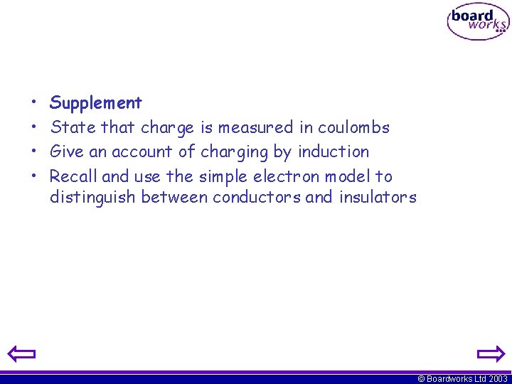  • • Supplement State that charge is measured in coulombs Give an account