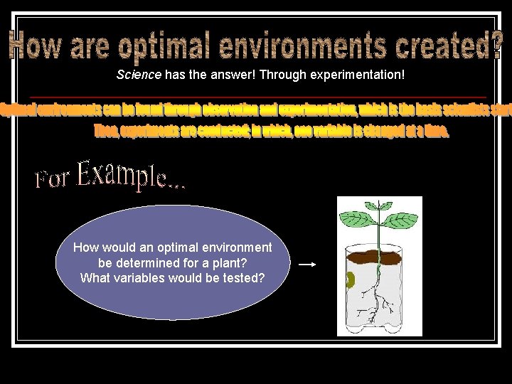 Science has the answer! Through experimentation! How would an optimal environment be determined for