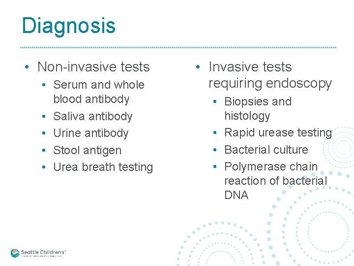 Diagnosis • Non-invasive tests • Serum and whole blood antibody • Saliva antibody •