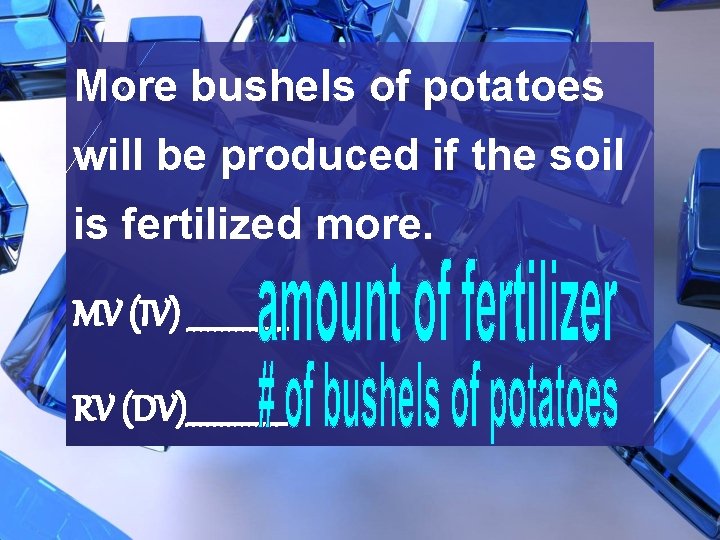 More bushels of potatoes will be produced if the soil is fertilized more. MV