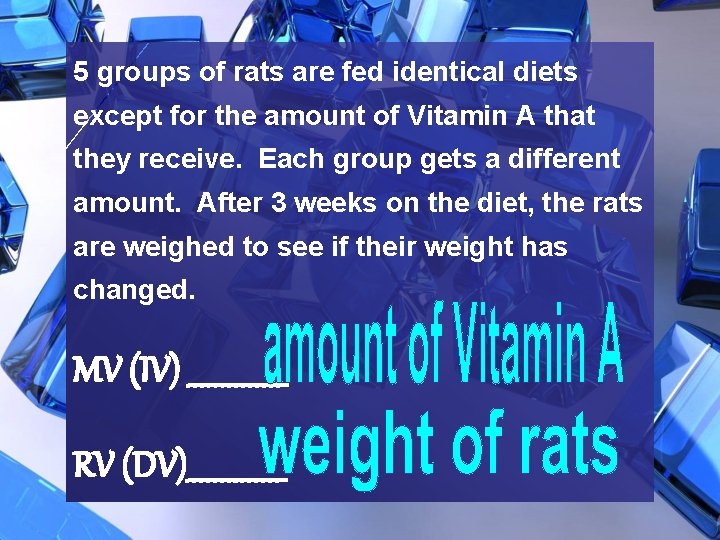 5 groups of rats are fed identical diets except for the amount of Vitamin