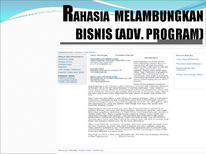 RAHASIA MELAMBUNGKAN BISNIS (ADV. PROGRAM) 