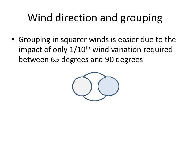 Wind direction and grouping • Grouping in squarer winds is easier due to the
