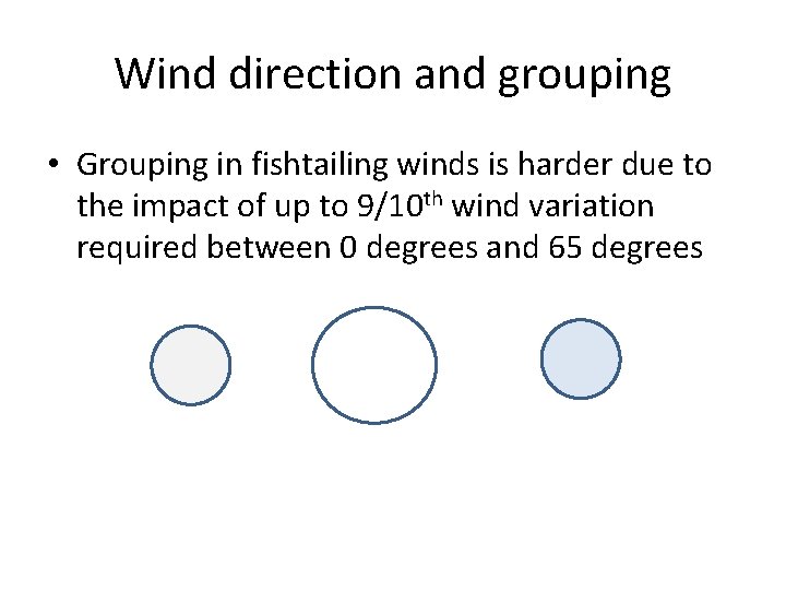 Wind direction and grouping • Grouping in fishtailing winds is harder due to the