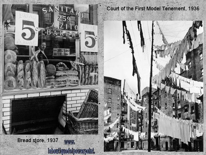 Court of the First Model Tenement, 1936 Bread store, 1937 