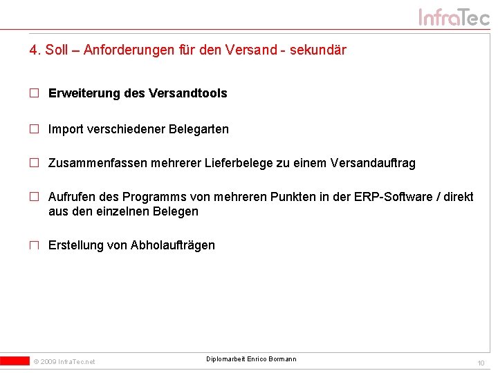 4. Soll – Anforderungen für den Versand - sekundär Erweiterung des Versandtools Import verschiedener