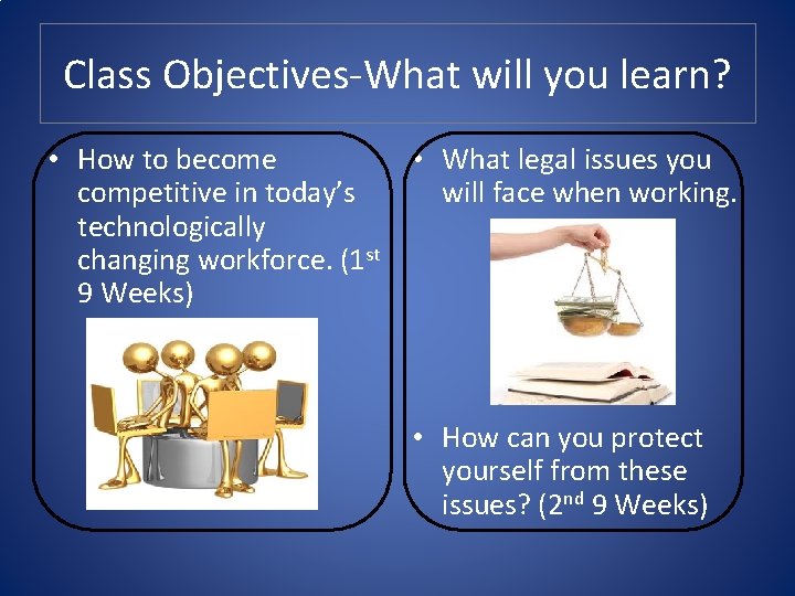Class Objectives-What will you learn? • How to become competitive in today’s technologically changing