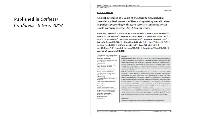 Published in Catheter Cardiovasc Interv. 2019 