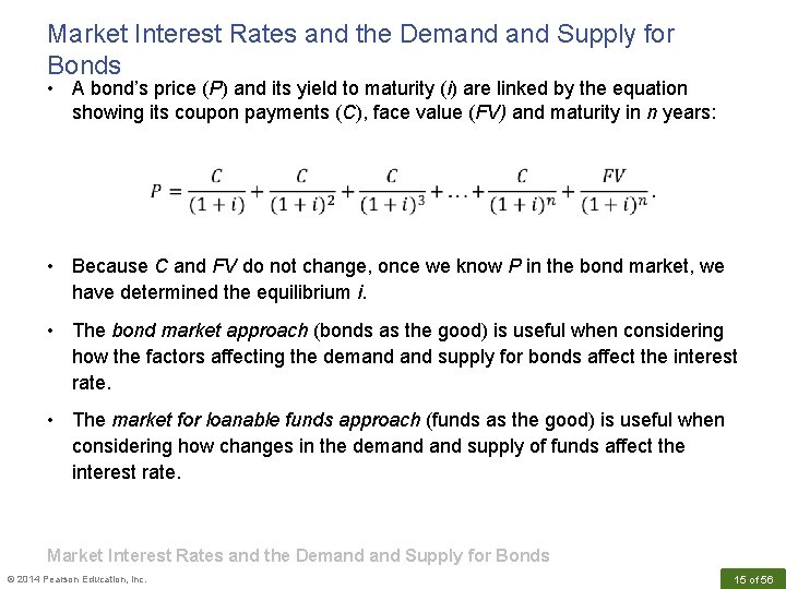 Market Interest Rates and the Demand Supply for Bonds • A bond’s price (P)