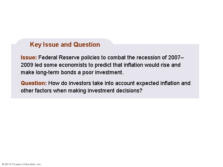 Key Issue and Question Issue: Federal Reserve policies to combat the recession of 2007–
