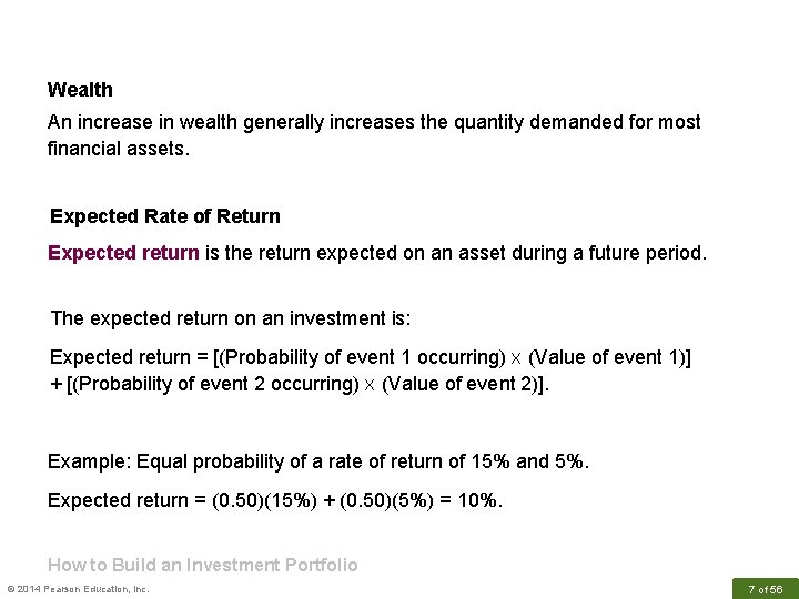 Wealth An increase in wealth generally increases the quantity demanded for most financial assets.
