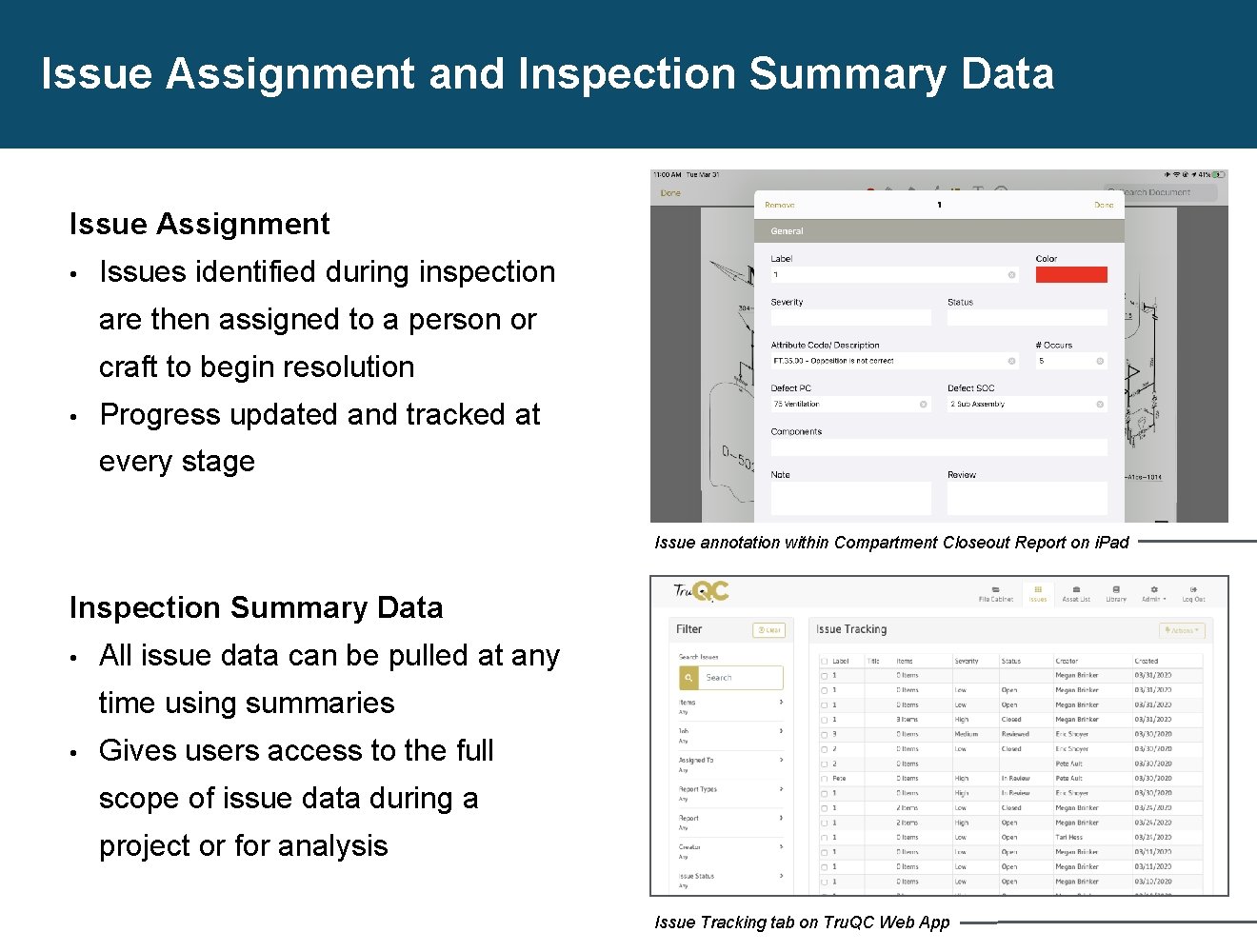 Issue Assignment and Inspection Summary Data Issue Assignment • Issues identified during inspection are Issue Assignment and Inspection Summary Data Issue Assignment • Issues identified during inspection are