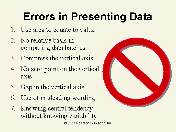 Errors in Presenting Data 1. Use area to equate to value 2. No relative