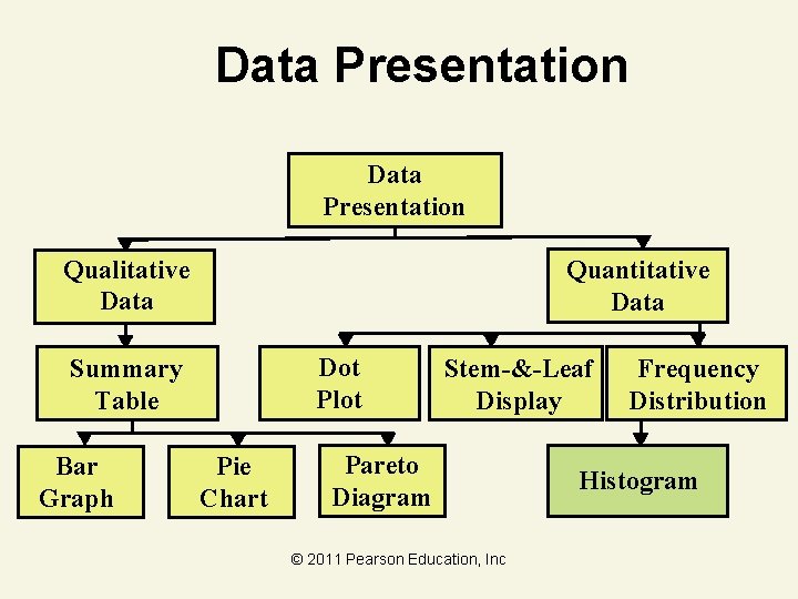 Data Presentation Qualitative Data Quantitative Data Dot Plot Summary Table Bar Graph Pie Chart