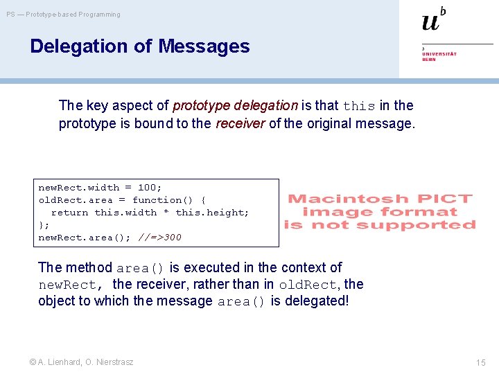 PS — Prototype-based Programming Delegation of Messages The key aspect of prototype delegation is