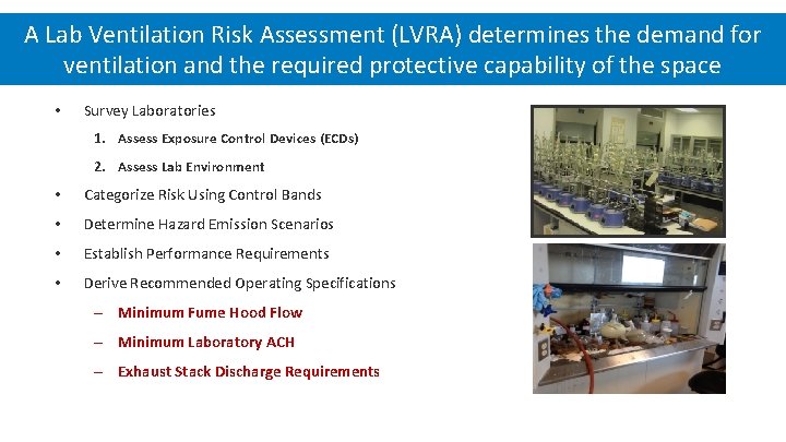 A Lab Ventilation Risk Assessment (LVRA) determines the demand for ventilation and the required