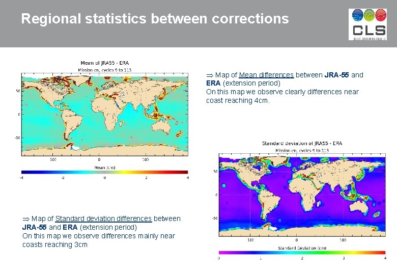Regional statistics between corrections Þ Map of Mean differences between JRA-55 and ERA (extension