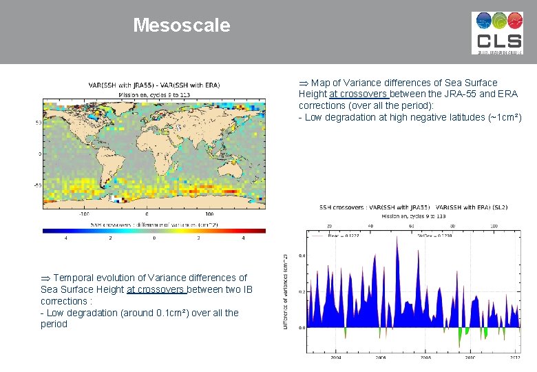 Mesoscale Þ Map of Variance differences of Sea Surface Height at crossovers between the