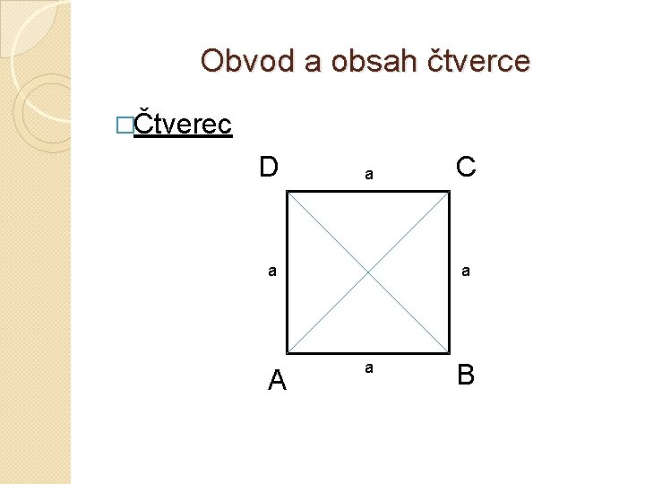 Obvod a obsah čtverce �Čtverec D a a A C a a B 