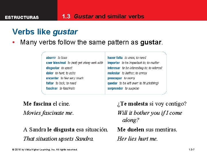 1. 3 Gustar and similar verbs Verbs like gustar • Many verbs follow the