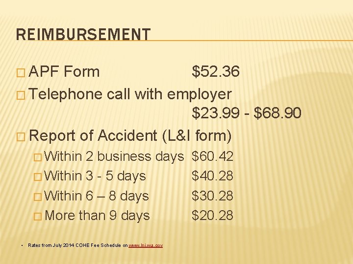 REIMBURSEMENT � APF Form $52. 36 � Telephone call with employer $23. 99 -