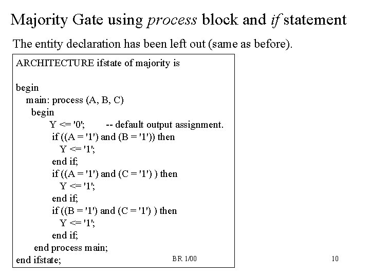 Majority Gate using process block and if statement The entity declaration has been left