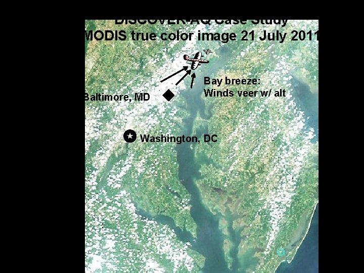 DISCOVER-AQ Case Study MODIS true color image 21 July 2011 Baltimore, MD Bay breeze: