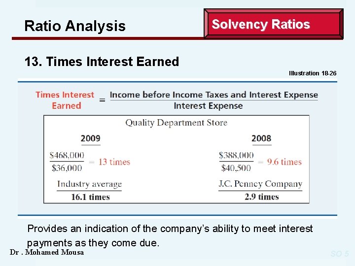 Ratio Analysis Solvency Ratios 13. Times Interest Earned Illustration 18 -26 Provides an indication