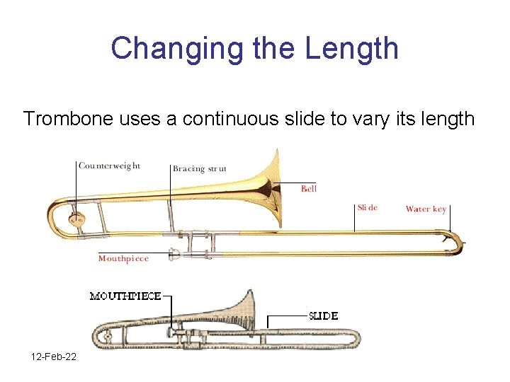 Changing the Length Trombone uses a continuous slide to vary its length Cornett 12