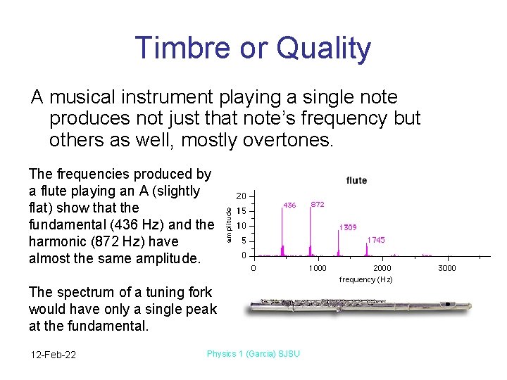 Timbre or Quality A musical instrument playing a single note produces not just that