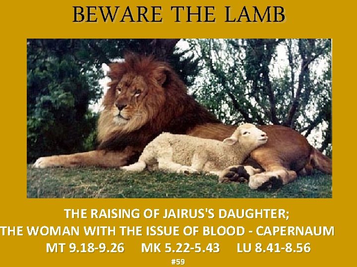 BEWARE THE LAMB THE RAISING OF JAIRUS'S DAUGHTER; THE WOMAN WITH THE ISSUE OF