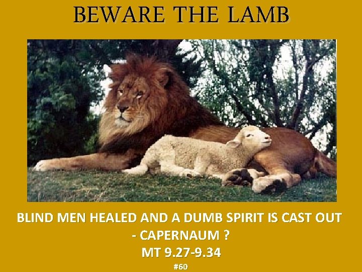 BEWARE THE LAMB BLIND MEN HEALED AND A DUMB SPIRIT IS CAST OUT -